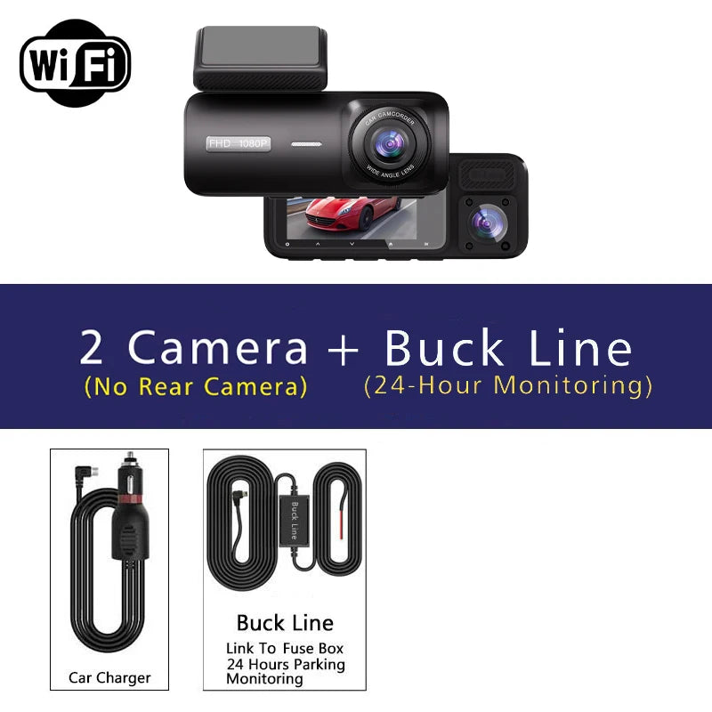 3 Channel WiFi Car DVR Three Way Dash Cam Inside Vehicle Camera DVRs Recorder FHD 1080P Video Mini Registrator Dashcam Camcord
