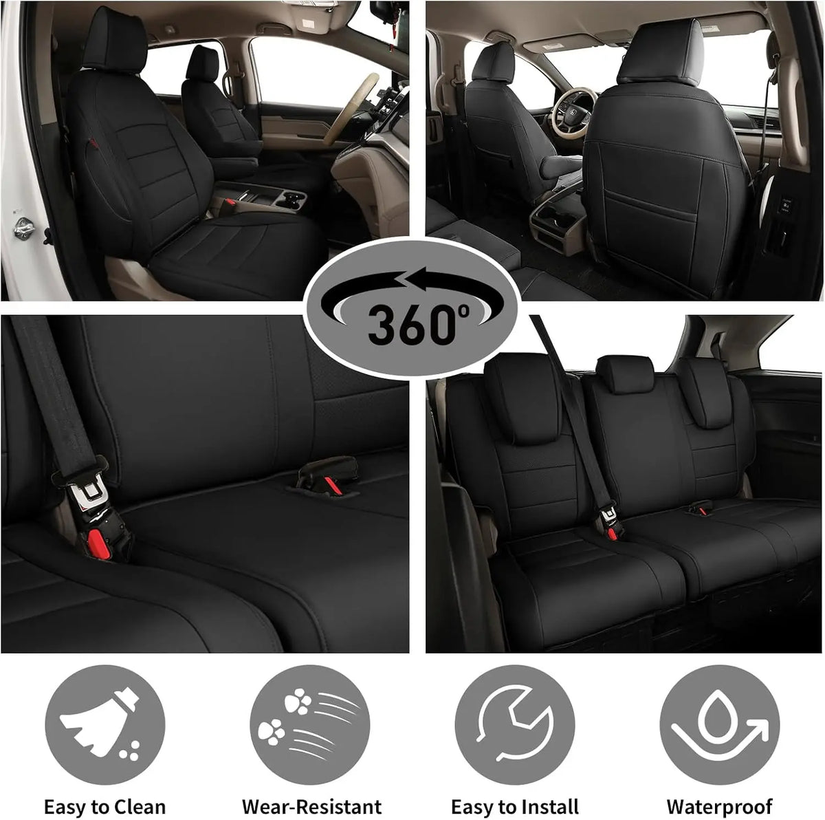 EKR Custom Fit Full Set Car Seat Covers For Honda Odyssey 2011-2026 EX/EX-L/Touring/Elite/SE 8 Seats Leather Full Set Seat Protector