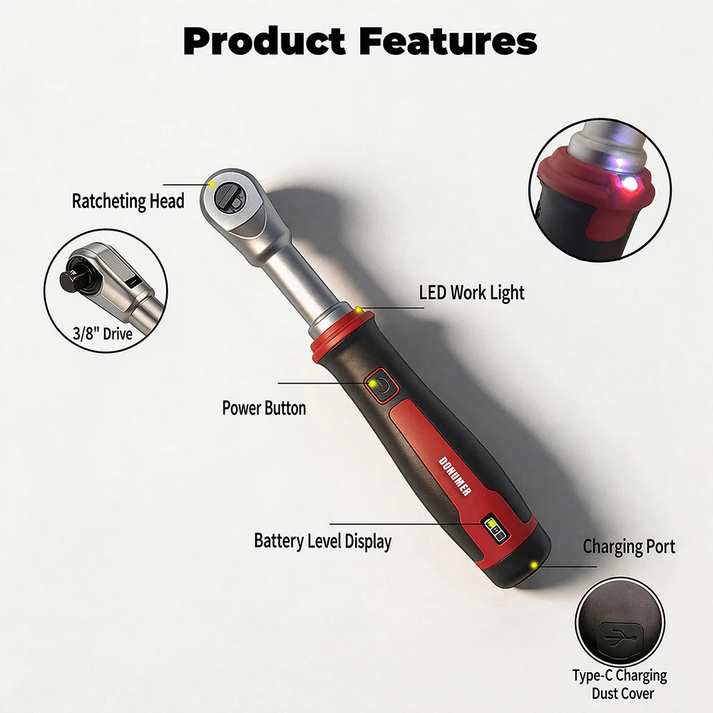 3.6V Cordless Electric Ratchet Wrench 1/4 Drive USB-C Rechargeable with 1800mAh Battery for Automotive Repair and Home DIY