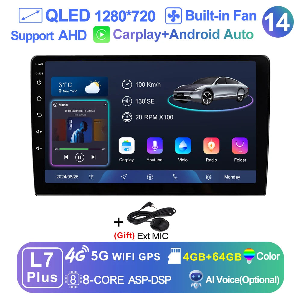 LEHX 9 inch Wireless Carplay 2din Android 15 Car Radio Multimedia Video Player Universal GPS Navigation 4G WiFi  AutoRadio CM World