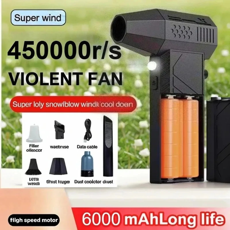 450000RPM Turbo Fan Brushless Motor with LED Light 6000mAh With Charging Display Air Blower Portable Vacuum Cleaner Car Dry Car Mobile World