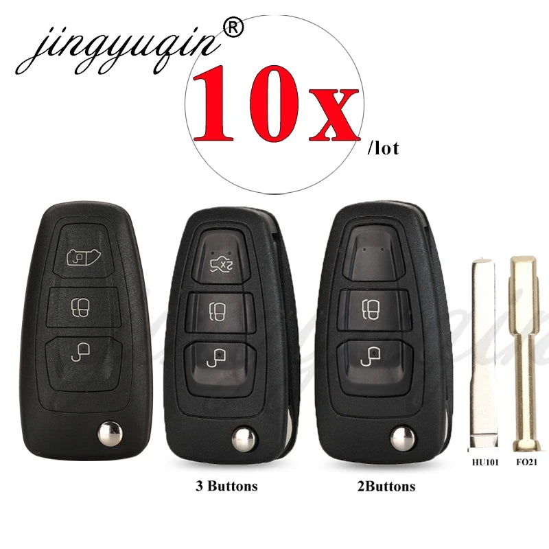 jignyuqin 10pcs Flip Remote Key Case Shell 2/3 Button for Ford Ranger Focus Fiesta Mondeo HU101/FO21 Key Blade Key Case CM World