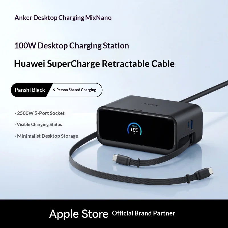 Anker 100w 6 In 1 Desktop Charging Station Gan Retractable Cables Digital Display Fast Charging Home Tablet Various Types Phone
