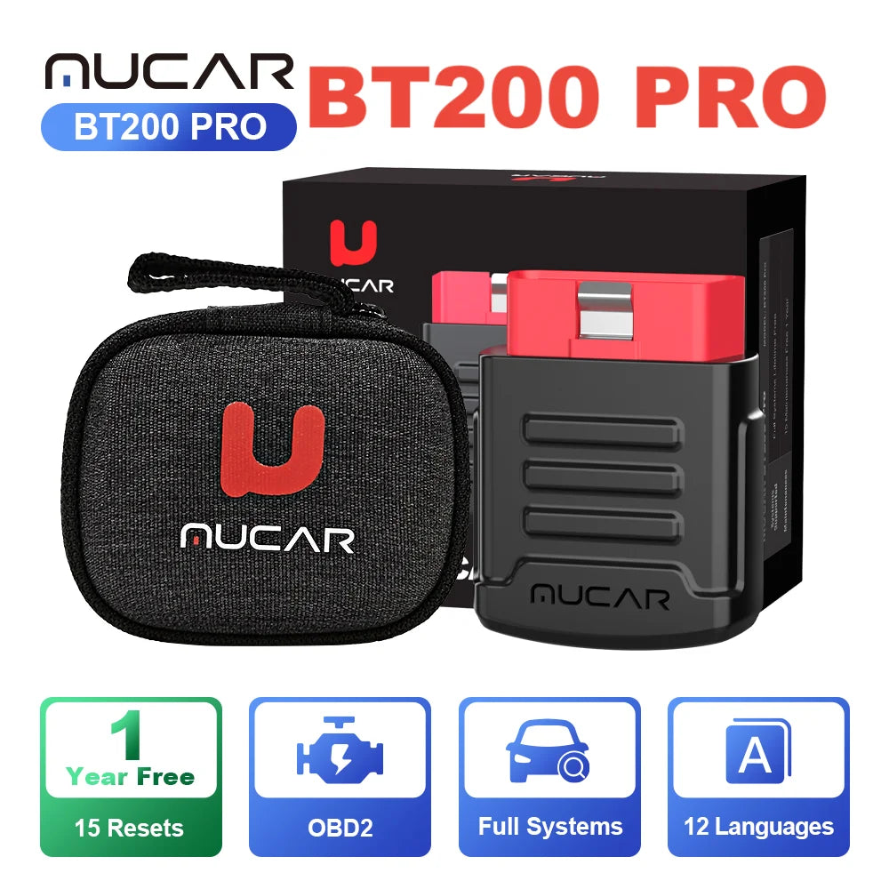 MUCAR BT200 BT200 PRO Car Scan Tool OBD2 Diagnostic Tool Full System Diagnosis scanner for all car 15 Reset Code Reader CM World