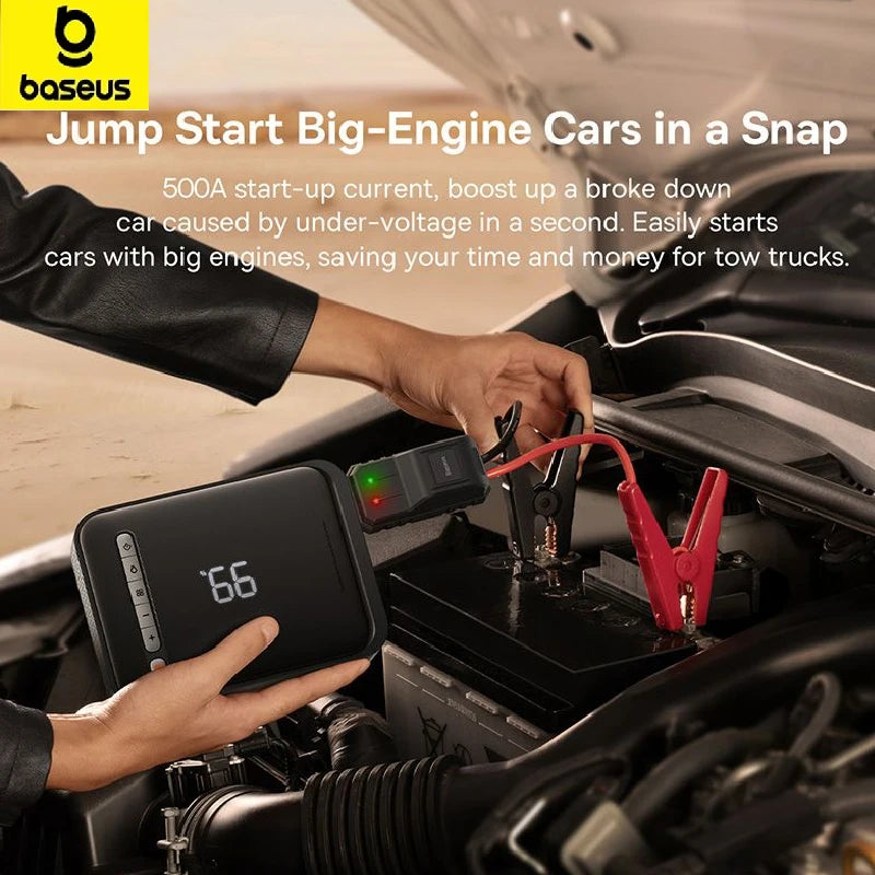 Baseus 2 In 1 Car Jump Starter With Wireless Tire Inflator Pump 1000A Portable Power Station Battery Booster Emergency Device