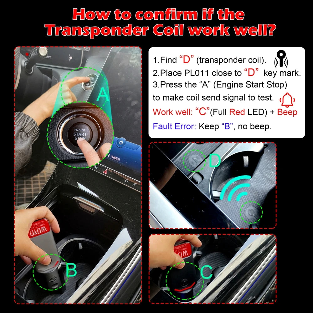WOYO PL011 PKE LF Locator Transponder Key Coil Detector ,Test Automotive Keyless Entry Low Frequency Antenna Inspection Tool CM World