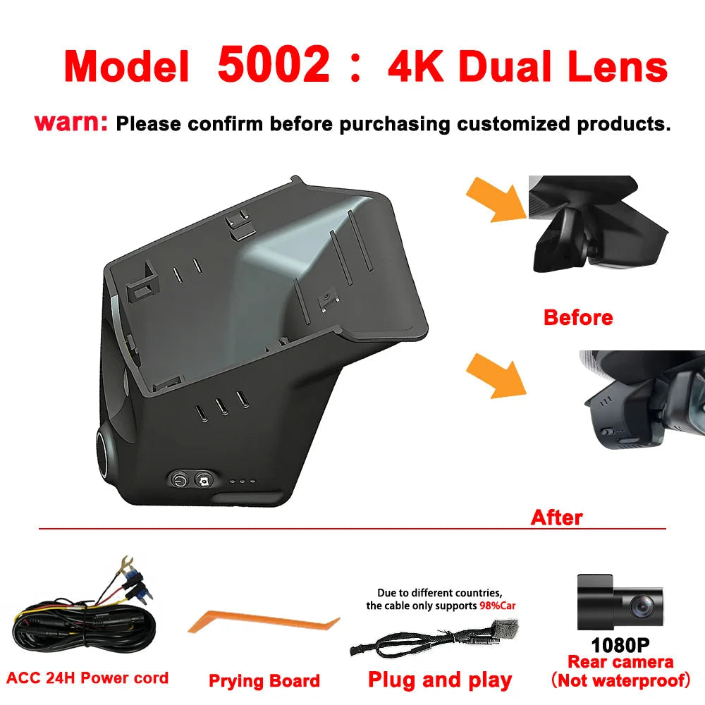 4K UHD WiFi Car DVR Dash Cam For VW Volkswagen Magotan B9 High Trim 2024 2026 Passat Pro 2025 2026 Plug and Play APP Control Car Mobile World