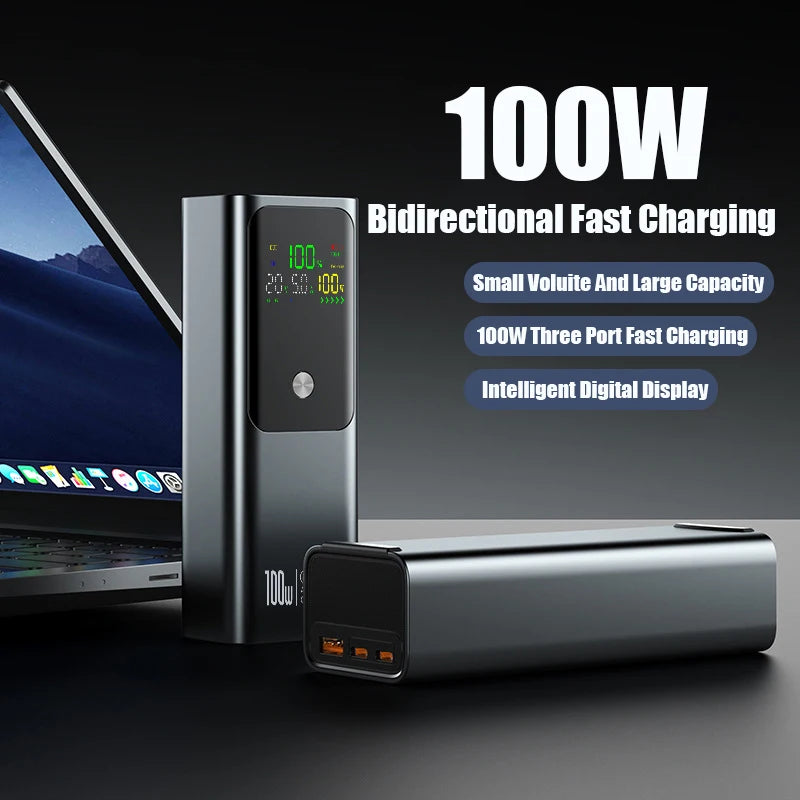 50000mAh Portable Color Screen Power Bank Supports PD100W Bidirectional Fast Charging Suitable For IPhone Laptop Samsung Xiaomi Car Mobile World
