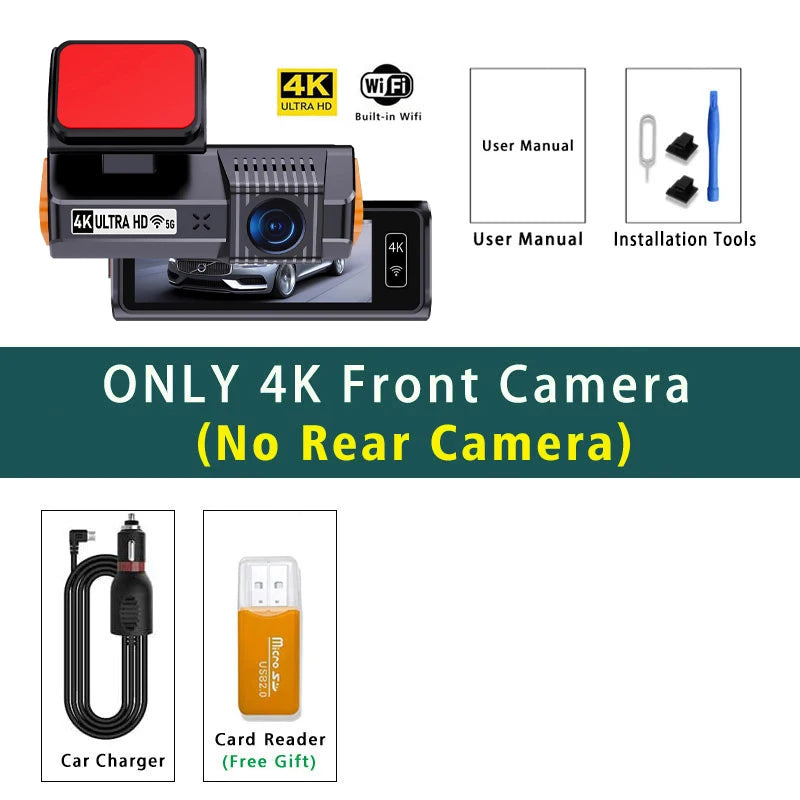 UHD 4K+2.5K 2160P Dual Lens ADAS Dash Cam with WiFi GPS Mini Car DVR 2.5K Rear Camera Video Dashcam Drive Recorder Black Box