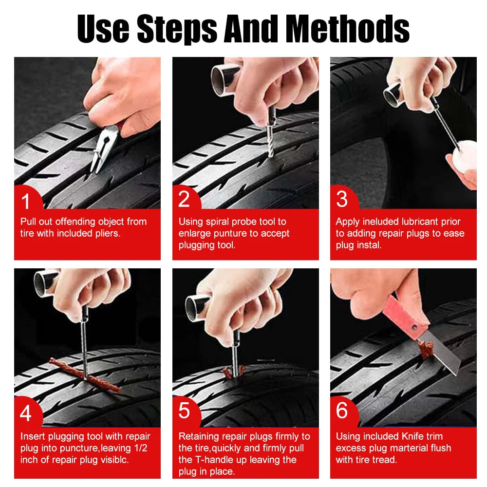 Auto Bike Tire Repair Car Tire Repair Tool Tyre Repair Kit Studding Tool Set 45 PCS Motorcycle Car Accessories Puncture Plug Set CM World