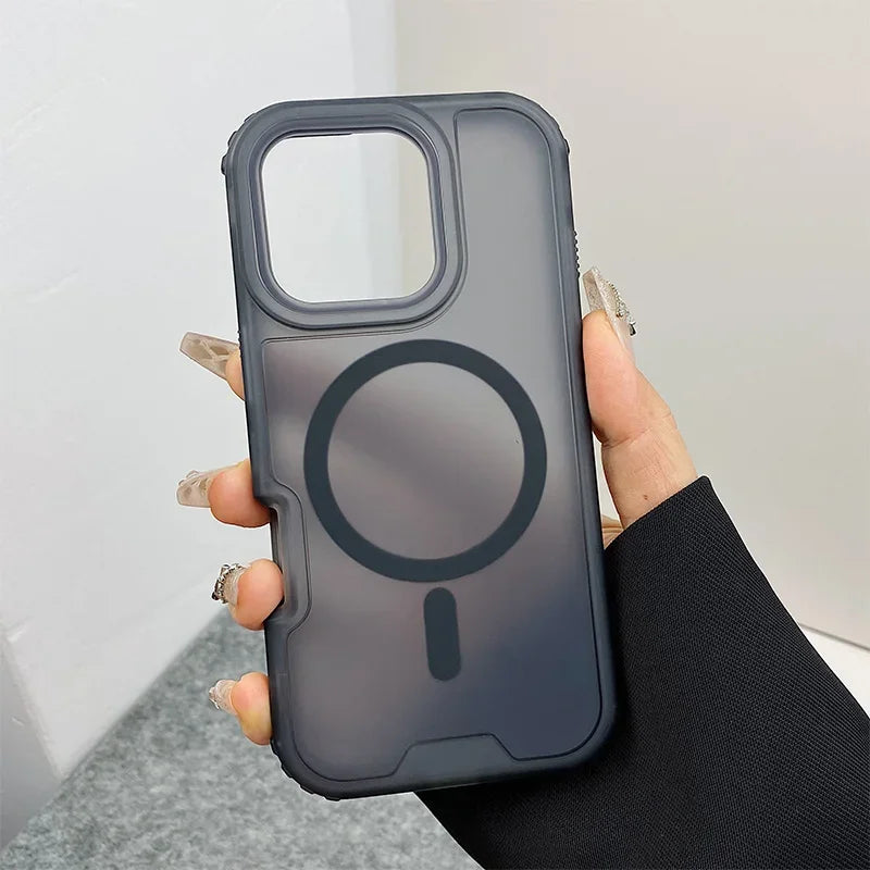 Trendy 3IN1 Magnetic Shockproof Case for IPhone 17 16 15 14 13 12 Pro Max Frosted Slim Clear Translucent Wireless Charging Cover Car Mobile World