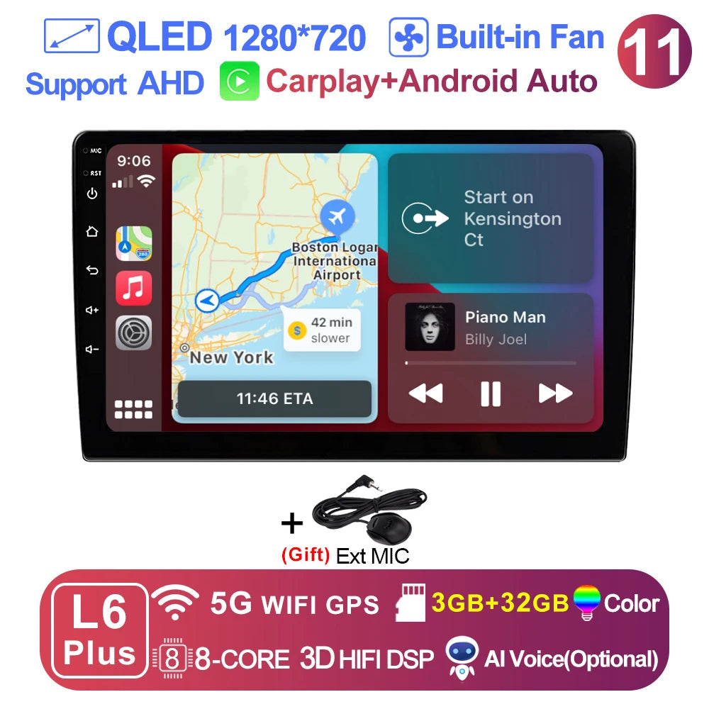LEHX 9 inch Wireless Carplay 2din Android 15 Car Radio Multimedia Video Player Universal GPS Navigation 4G WiFi  AutoRadio CM World