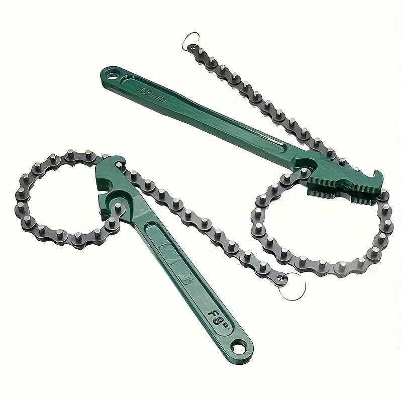Steel Heavy Duty Chain Wrench Tool, Adjustable Grip Spanner with Ergonomic Handle for Oil Filter Pipe Fittings Removal