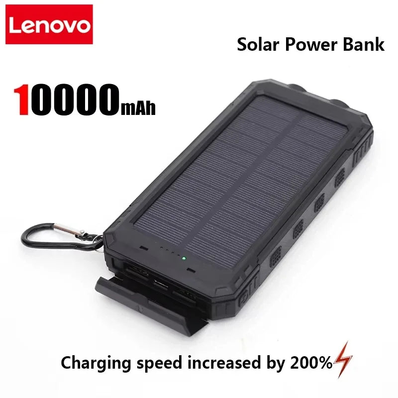 Lenovo 200000mAh Solar Power Bank Portable Charging Poverbank External Battery Charger Strong Light LDE Light for iphone Huawei Car Mobile World