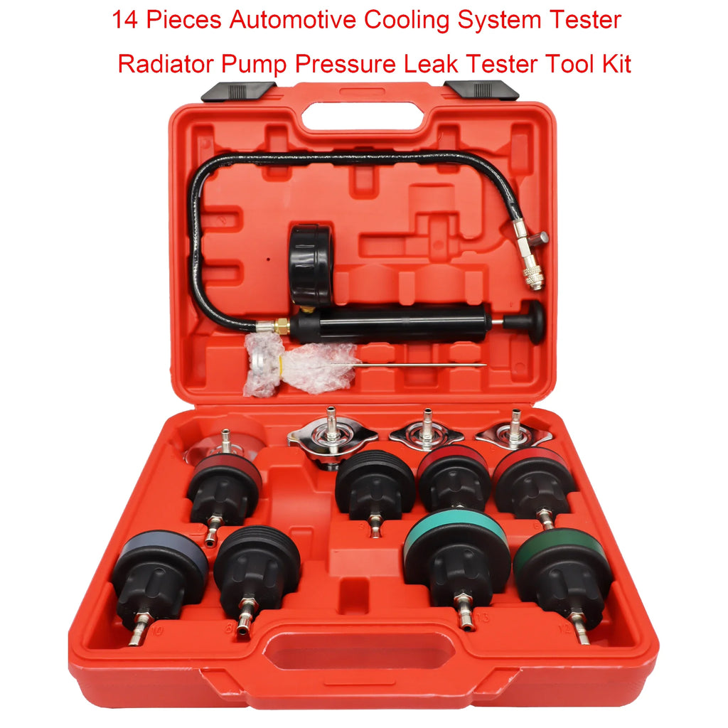 14 Pcs Universal Radiator Pressure Tester Kit, Cooler Pressure Tester Kit, Car Motorcycle Truck Cooling System CM World