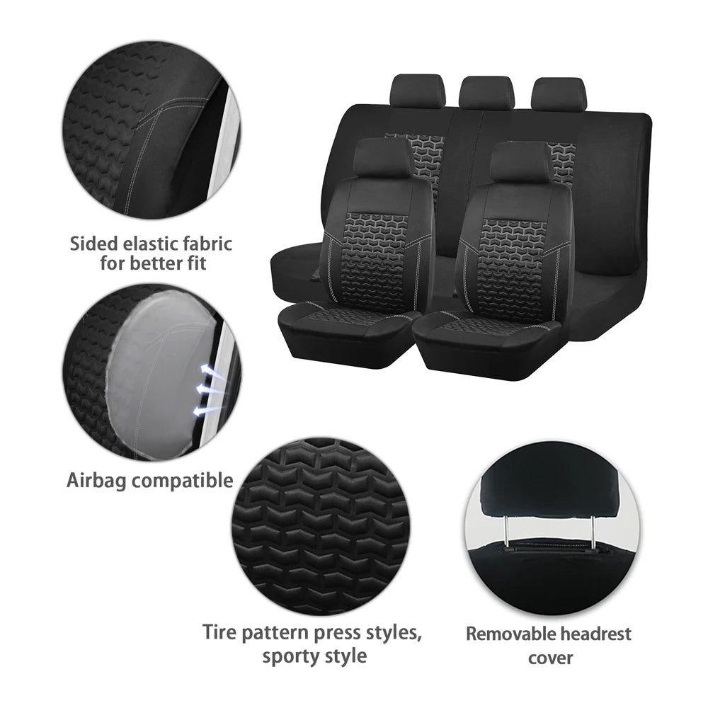 AUTOKING Car Seat Covers Tire Texture Press Breathable Fabric Seat Covers for Car 3 Zipper for Rear Seat Backrest CM World