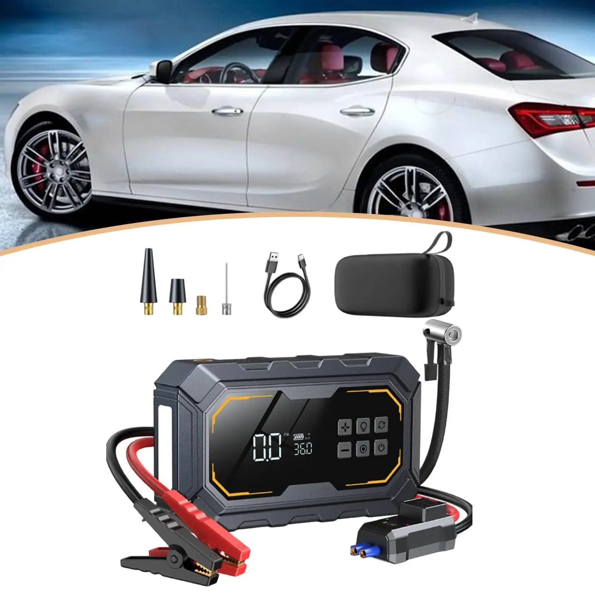 Portable Car Jump Starter with Air Compressor Digital Tire Inflator Booster for Automotive Emergency Support