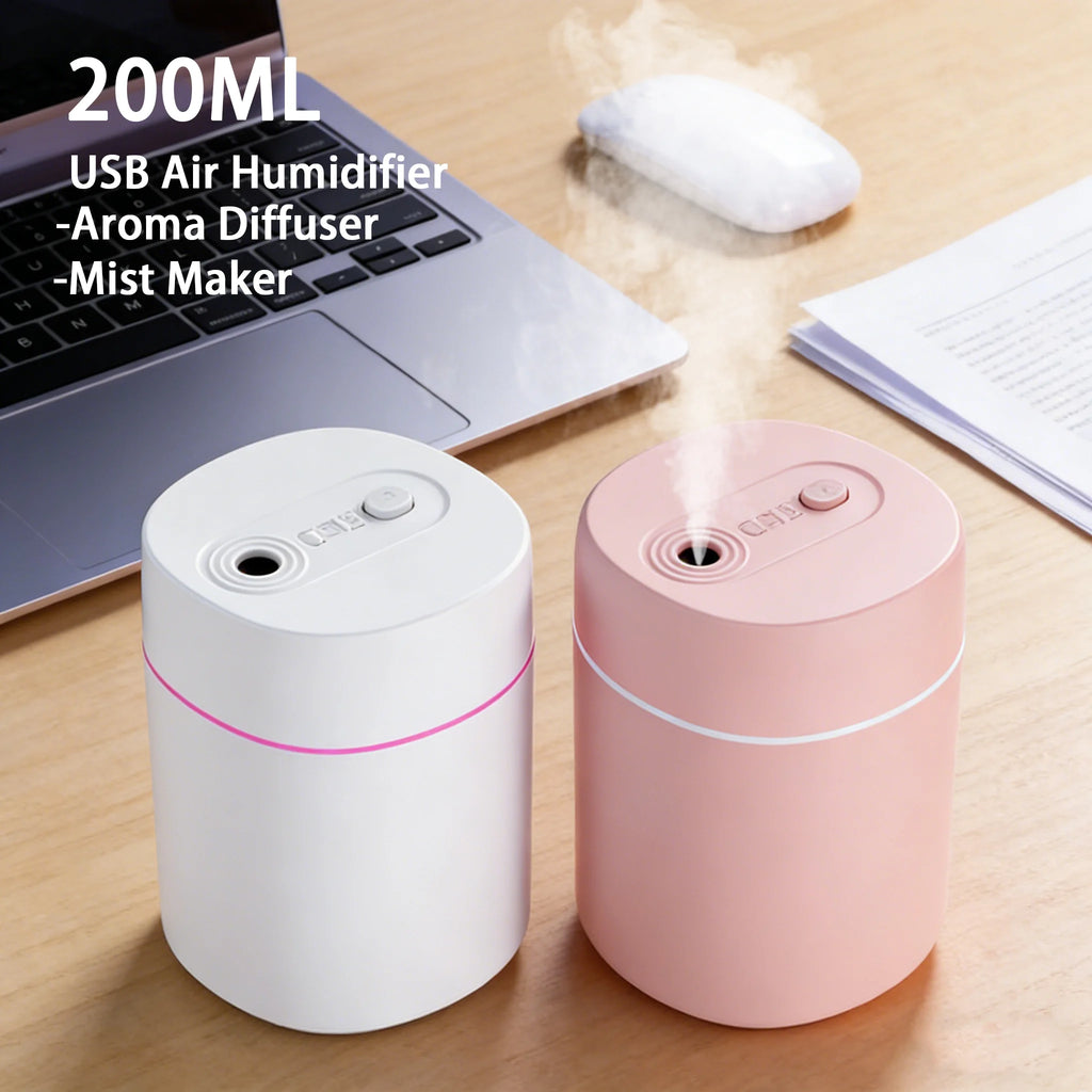 200ML Mini Air Humidifier USB Aroma Diffuser Essential Oil Purifier Mist Maker Colorful Lights humidificador For Home Car Office