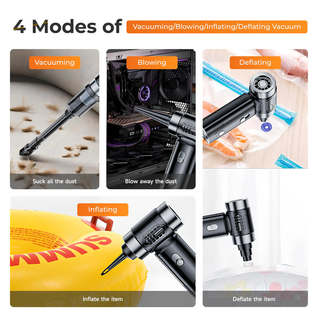 Portable Cordless Handheld Car Vacuum Cleaner, 16000Pa Rechargeable Mini Vacuum with Air Blower & Pump, for Home Office Pet Hair