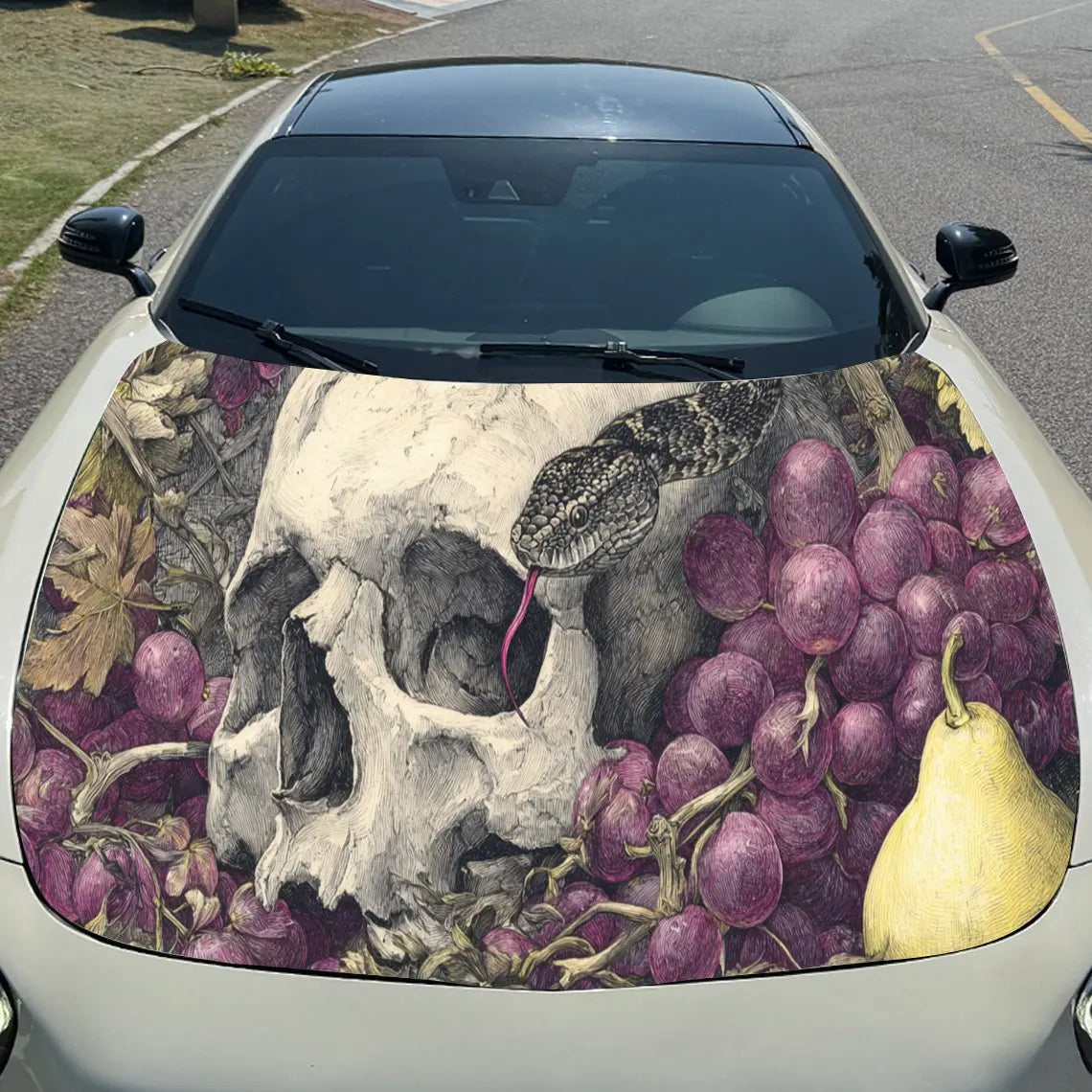 Mysterious Skull & Fruits Car Hood Stickers - Self-Adhesive, Waterproof and Durable Vinyl Wrap, Decorate And Protect Your Car, F