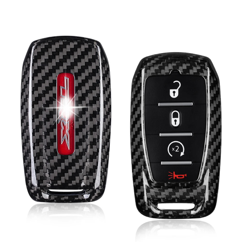 for Ram 1500 Limited Key Fob Cover With Keychain Carbon Fiber Key Case for Ram 2500 Power Wagon 3500 Smart Key Accessories 2023 CM World