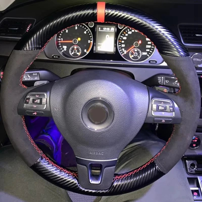 Customized Car Steering Wheel Cover Braid Non-Slip Suede For Volkswagen VW Golf Tiguan Passat B7 Passat CC Touran CM World