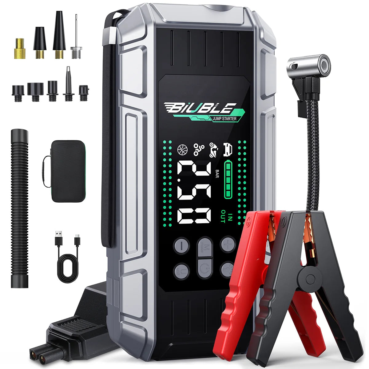 1500A peak Car Jump Starter 26800mAh Power Bank Portable Air Compressor 12V Starting Device for Car Battery Emergency Starter Car Mobile World