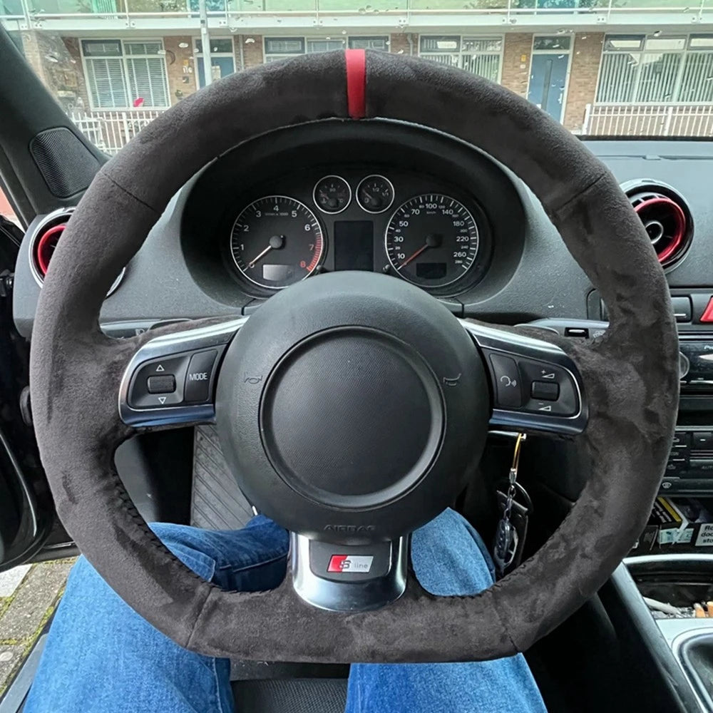 Non-Slip Black Suede DIY Car Steering Wheel Cover Braid For Audi TT TTS (8J) 2006-2014 A3 S3 (8P) Sportback R8 Car Accessories CM World