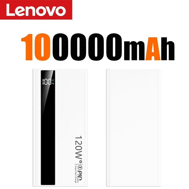 Lenovo 500000mAh 120W Super Fast Charging Power Bank High Capacity External Battery Portable Battery Charger For iPhone Samsung Car Mobile World