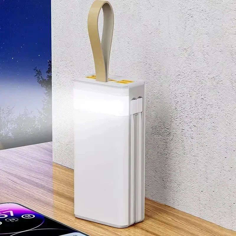 Lenovo 100000mAh Solar Power Bank High-capacity Built-in Cables External Battery LED Light Power Bank for  iPhone Samsung 2026 Car Mobile World