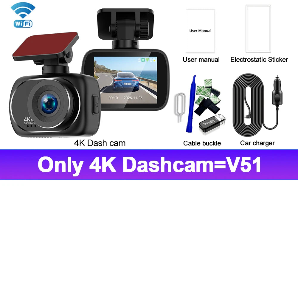 Kocam 4K Dashcam Car Dvr Dual 4K Dash Cam Support 4K Rear Camera WIFI GPS Night Vision 24H Parking Monitoring Black Box Car Mobile World