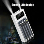 Lenovo 500000mAh Solar Power Bank Built in 4 Cables Portable External Battery with LED Light Powerbank For iPhone Samsung Huawei