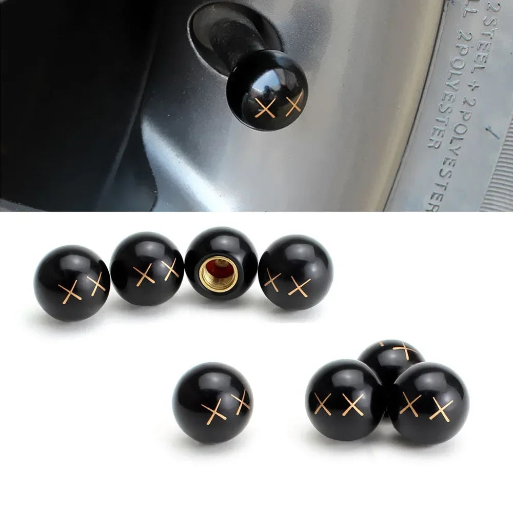 4Pcs Universal Bicycle Motorbike Car Tire Valve Cap Wheel Dust Covers Valve Stem Caps Modified Expression Sphericity Cap Covers CM World
