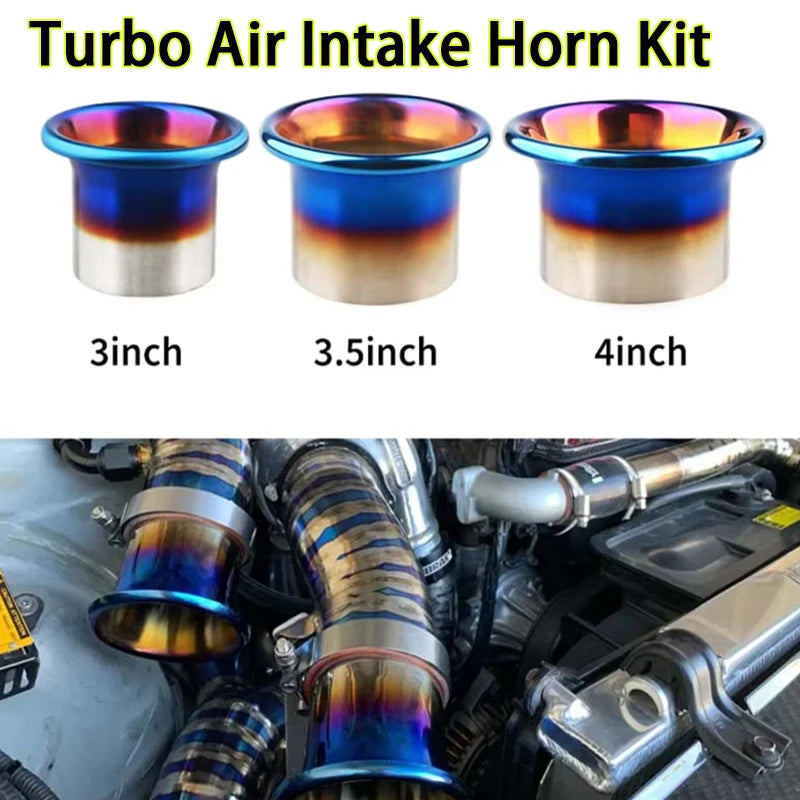 Burnt Blue Stainless Steel Turbo Intake Horn Velocity Stack, Universal Racing Cold Air Funnel 3/3.5/4 In Car Intake Decor Mouth