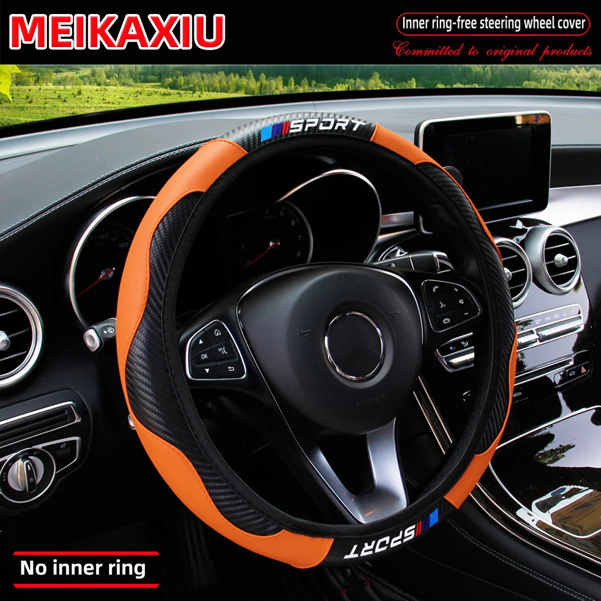 Carbon fiber leather SPORT car rimless steering wheel cover is suitable for 14.5 - 15-inch steering wheels as decoration items. CM World