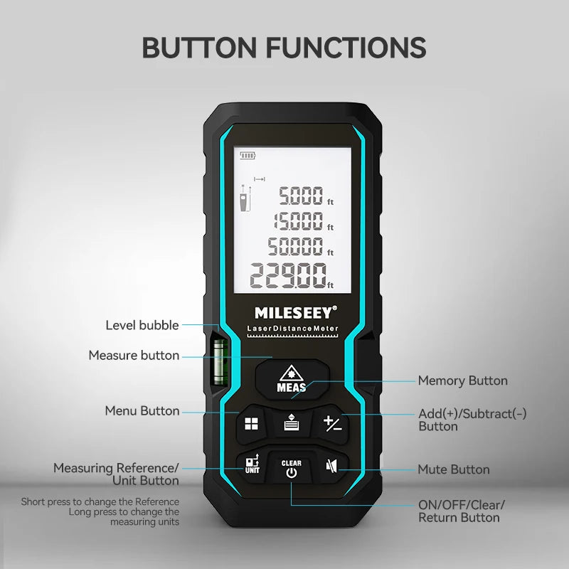 Mileseey S6 Laser Distance Meter 40m/120m, Rangefinder with Level Bubble , LCD Display with Backlit, Measure Tools for Home CM World