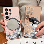 Magnetic Phone Case For Samsung Galaxy S26 S25 Ultra S24 S23 FE A17 A57 A56 A37 A16 A35 A55 A15 A36 A25 Black Cat Hard PC Cover