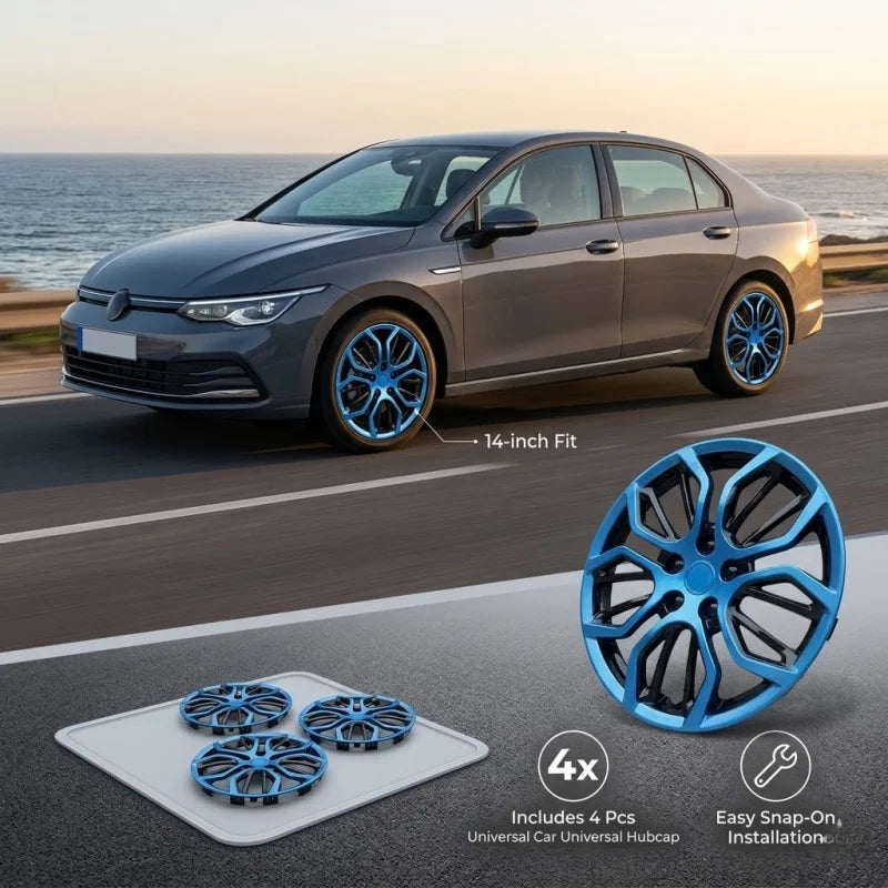 4pcs 14 Inch Universal Car Wheel Hubcaps Black Blue Auto Rim Covers Protective Wheelskins Shell Styling Refitting Accessories