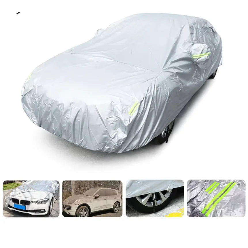 Car Cover Outdoor Protection Full Exterior Snow Cover Sunshade Dustproof Protection Cover Universal for Hatchback Sedan SUV Car Mobile World