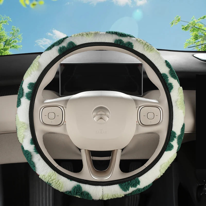 Flower Shaped Car Steering Wheel Cover with Plush Three-Dimensional Pattern Elastic and Elastic Protective Cover for Women's Car