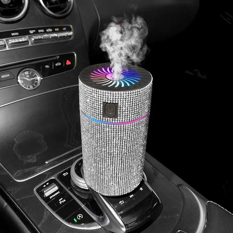 Luxury Diamond Car Diffuser Humidifier with LED Light Auto Air Purifier Aromatherapy Diffuser Air Freshener Car Accessories
