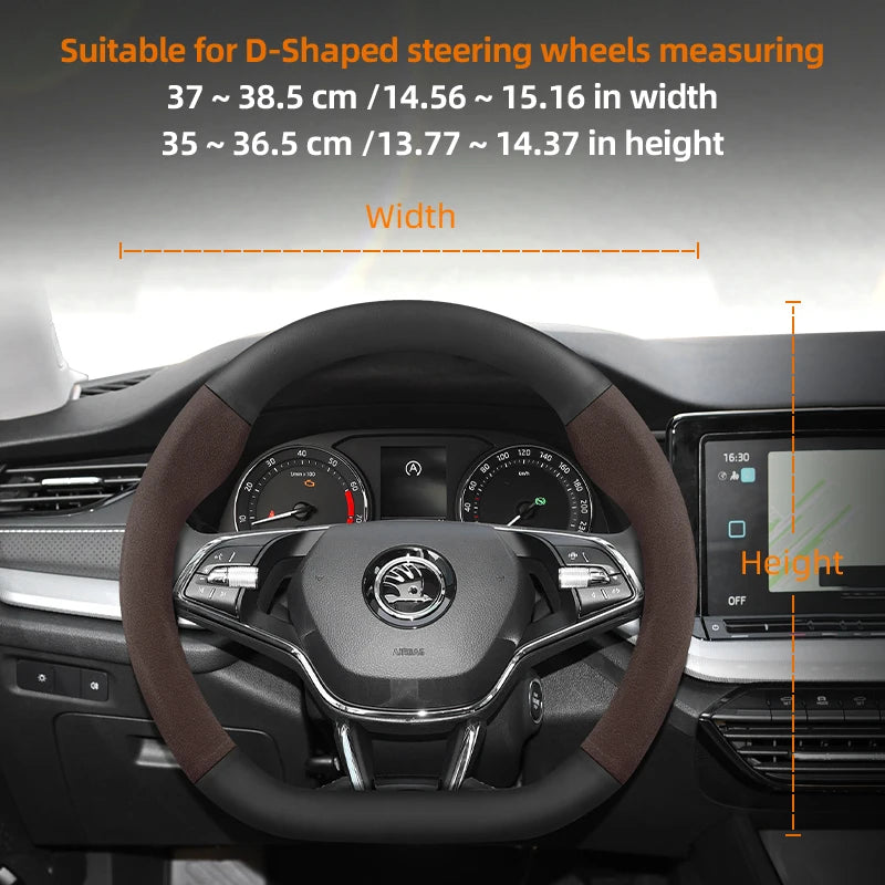 Suitable for Skoda Suede Matte Carbon Fiber Texture Steering Wheel Cover Suitable for Octavia 2 3 A7 1 Superb Roomster A5 Rapid Karoq Yeti Spaceback Fabia Monte Carlo Mk3 Accessories CM World