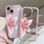 Romantic Pink Lily Clear Phone Case For iPhone 17 16 15 14 13 12 11 Pro Max 17 Air Plus 2 in 1 Candy Color Silicone Soft Cover