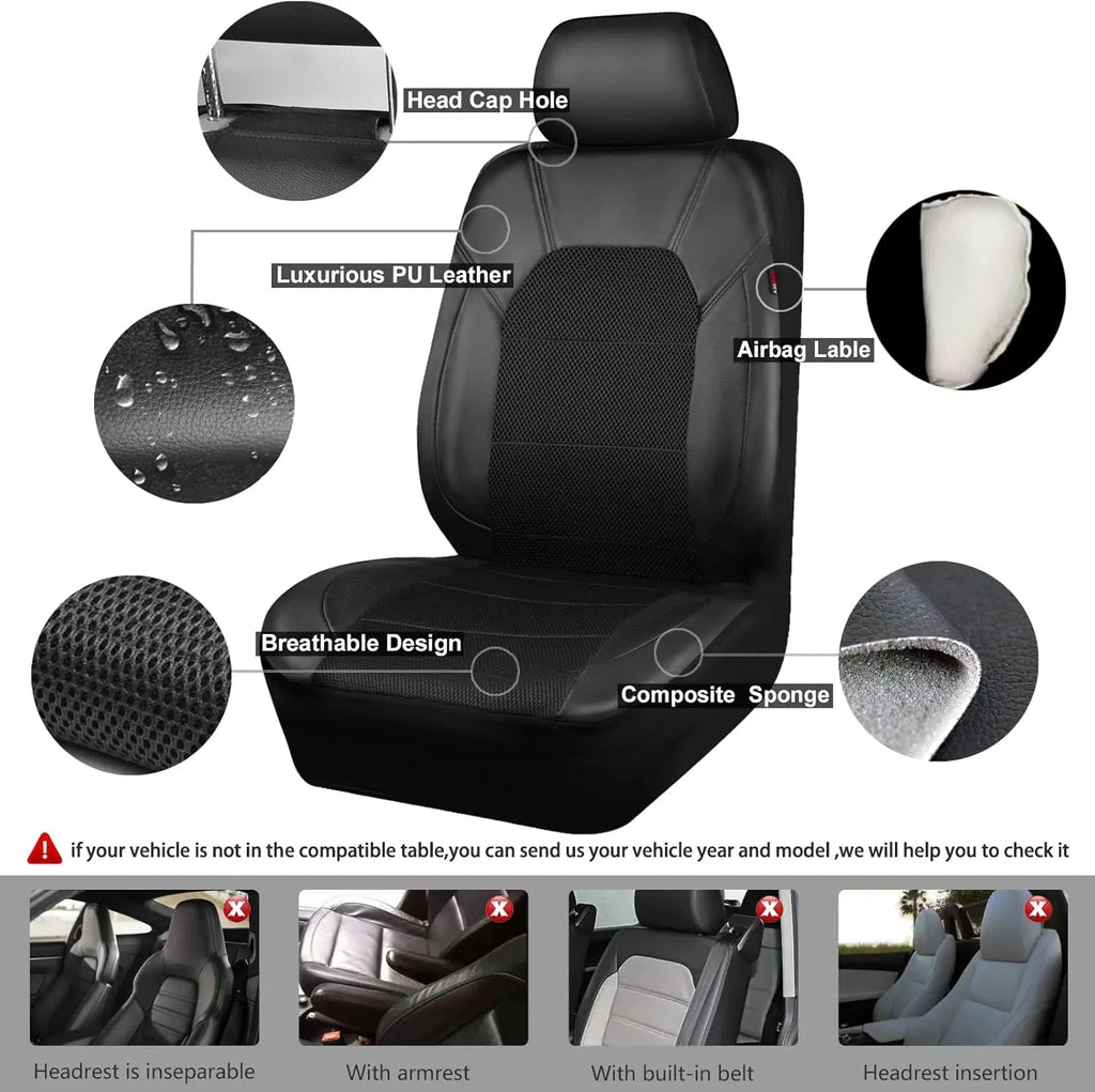 9pcs Universal Leather Seat Covers, Breathable Car Seat Cover Full Set for Car , Auto,SUVs,Trucks CM World