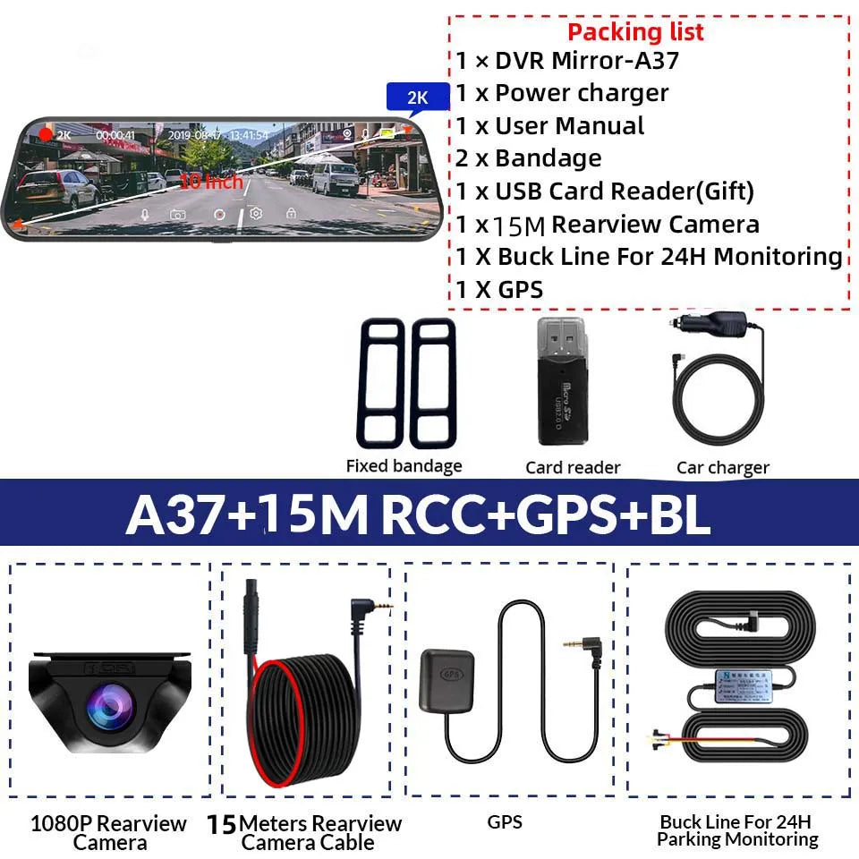 E-ACE 2K Car DVR WIFI GPS Stream Media Mirror Optional 1080P Car Video Camera Night Vision Loop Recording 24H Parking Black Box Car Mobile World