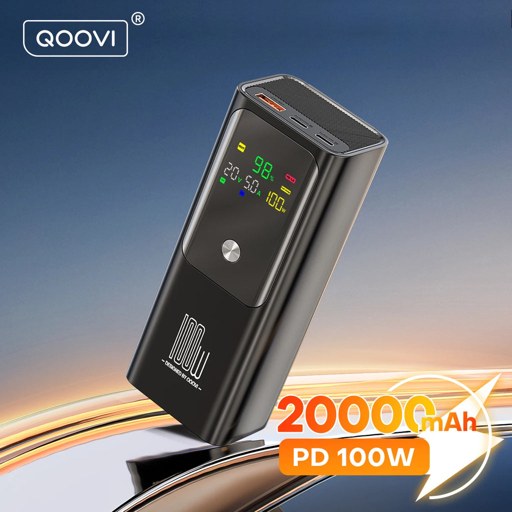 QOOVI PD 100W Power Bank 20000mAh External Battery Capacity Fast Charging Portable Charger Powerbank For Laptop iPhone Samsung Car Mobile World