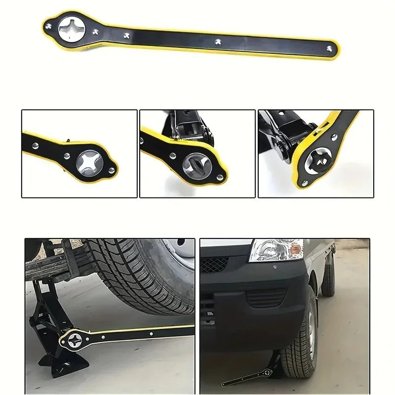 Car Wheel Hand Crank Ratchet Wrenches Garage Tire Wheel Handle Phillips Wrench Car Labor-Saving Jack Tire Repair Tool Universal CM World