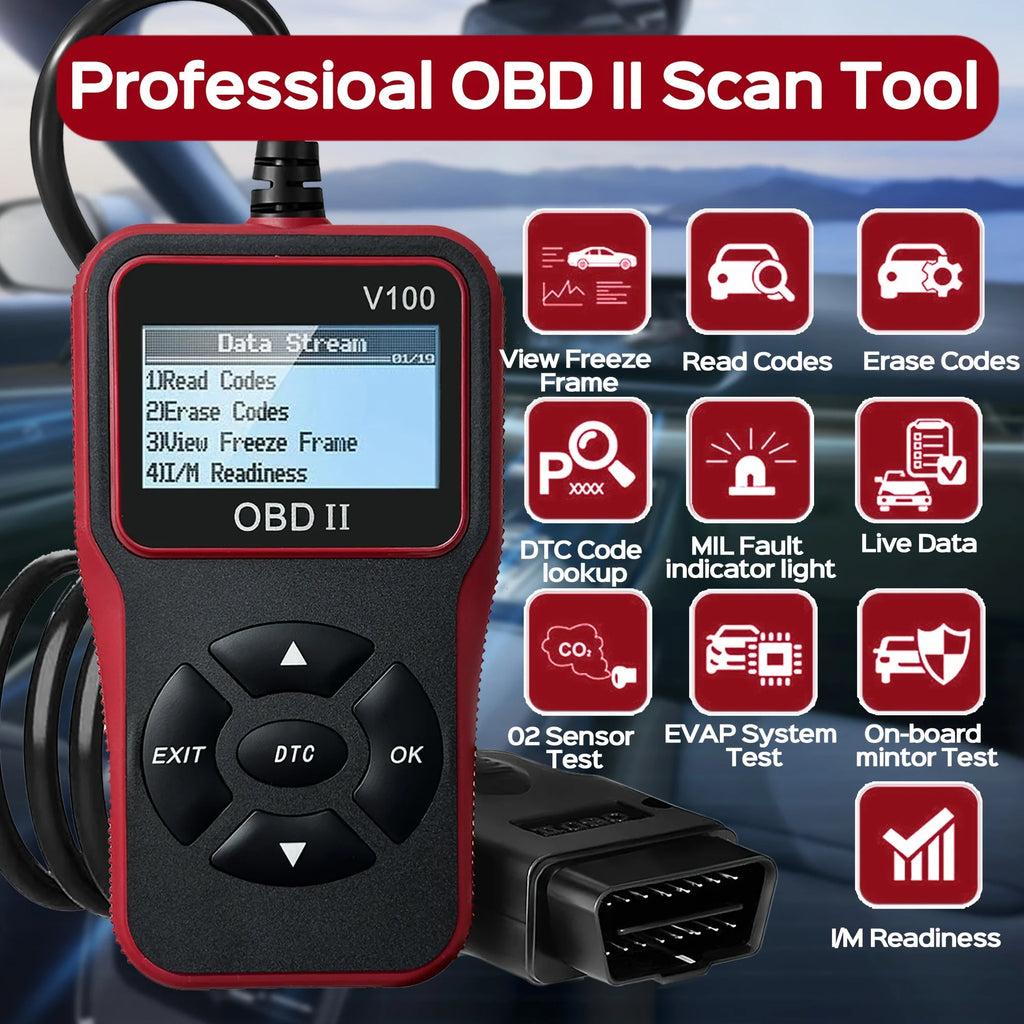 Car OBD2 Scanner Diagnostic Tool Code Reader, Car Voltage Tester Engine Fault Code Scanner, Charging Tester Diagnostic Tool V100 Car Mobile World