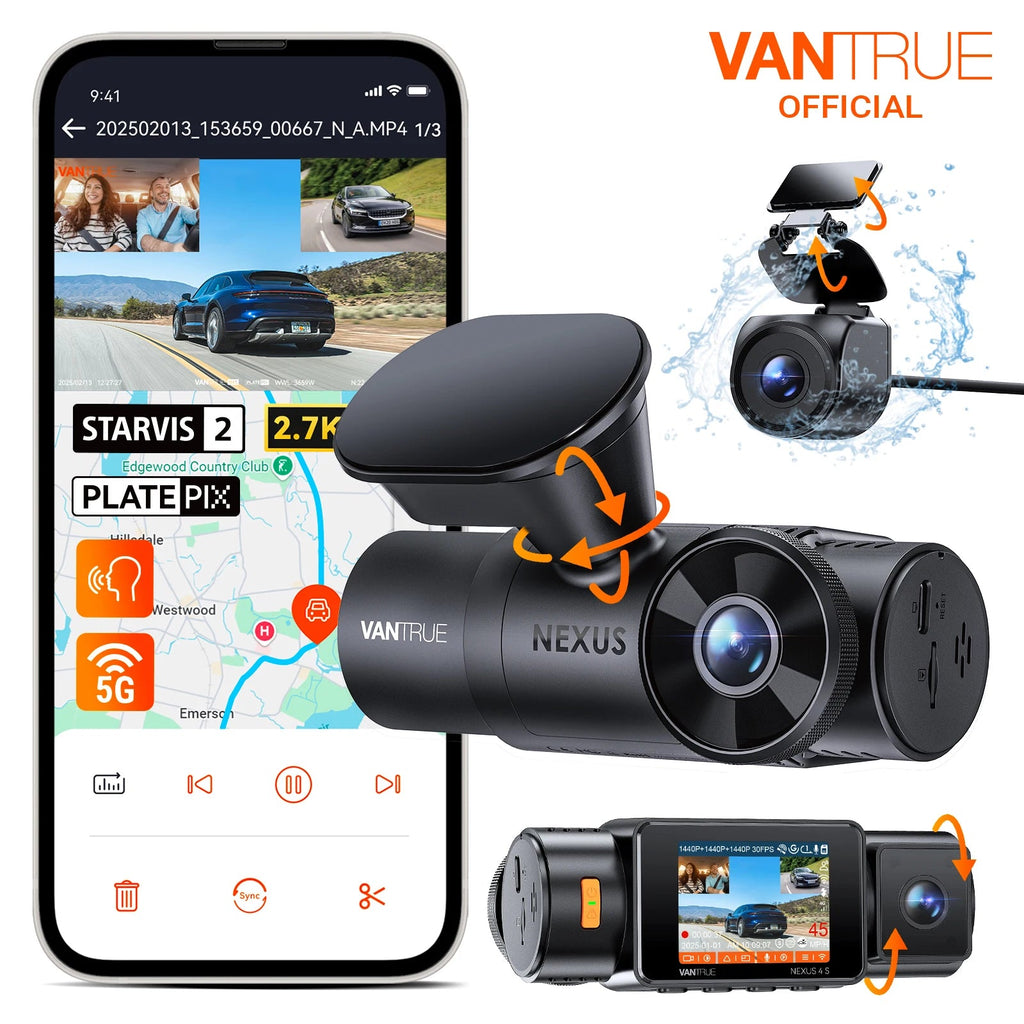 Vantrue N4S DashCam 3 Channel WiFi STARVIS 2 2.7K+1440P+1440 Waterproof Rear Camera HDR IR Night Vision GPS 24h Packing Mode Car Mobile World