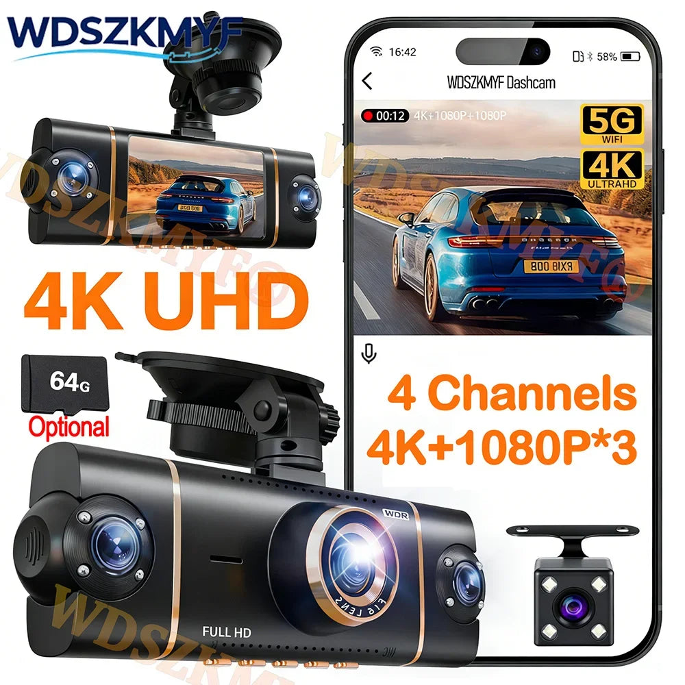 New Quad Lens Car Camera 360° WIFI 4K / 1080P dashcam 24H Parking Monitor G-Sensor Night Vision Car Security Accessory